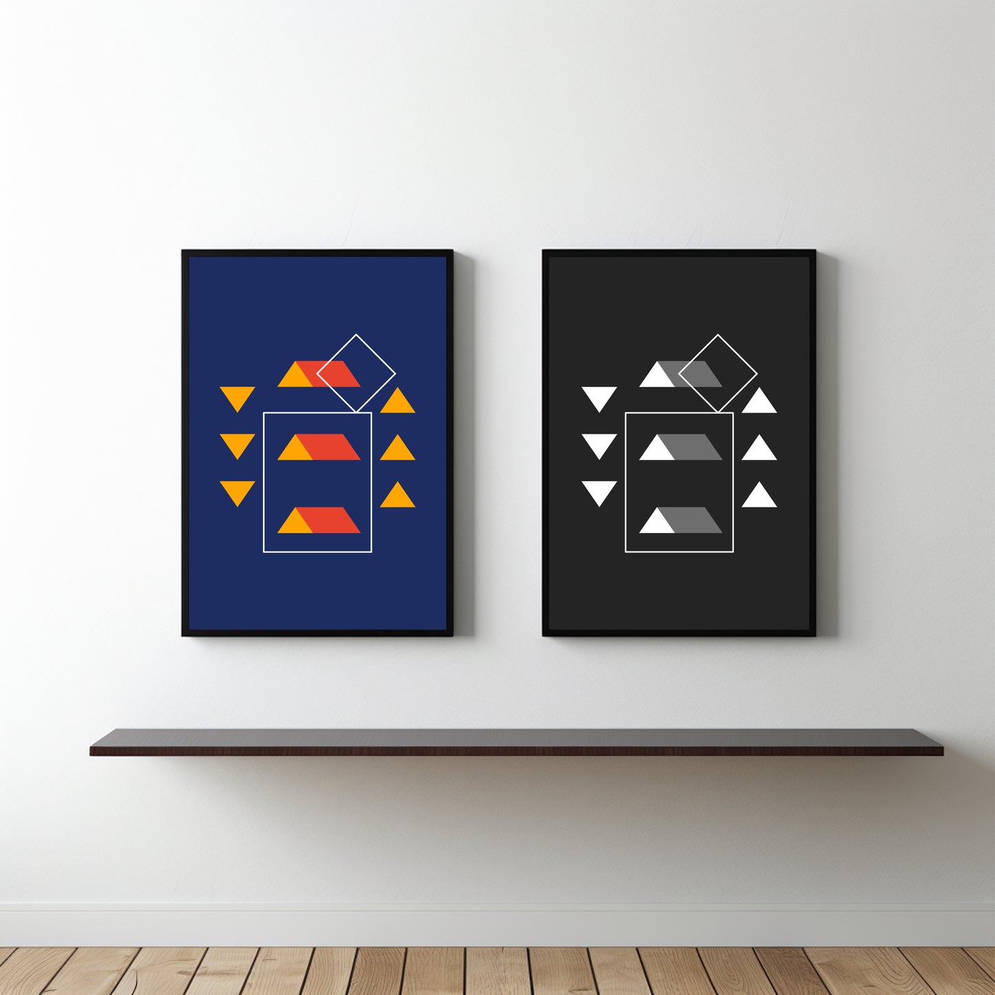 Dual Contrast – Modern Geometric Minimal Wall Art 🔺⬛🔵