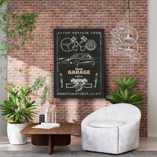 Classic Garage Vintage Car Wall Art | Retro Automotive Engine Poster