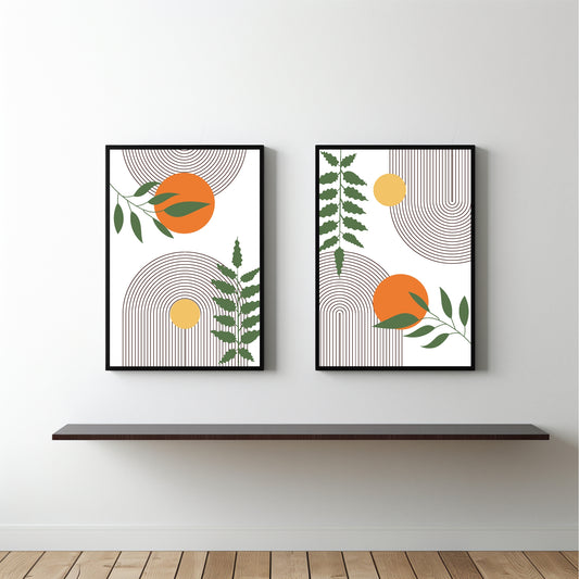 Retro Botanical Geometry Wall Frame Set – Modern Art with Natural Vibes 🌞