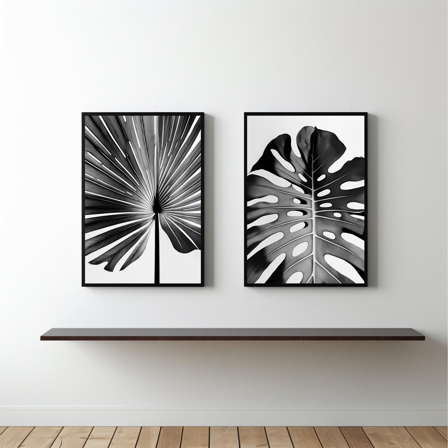 Monochrome Leaf Elegance – Set of 2 Black & White Botanical Wall Frames 🌿