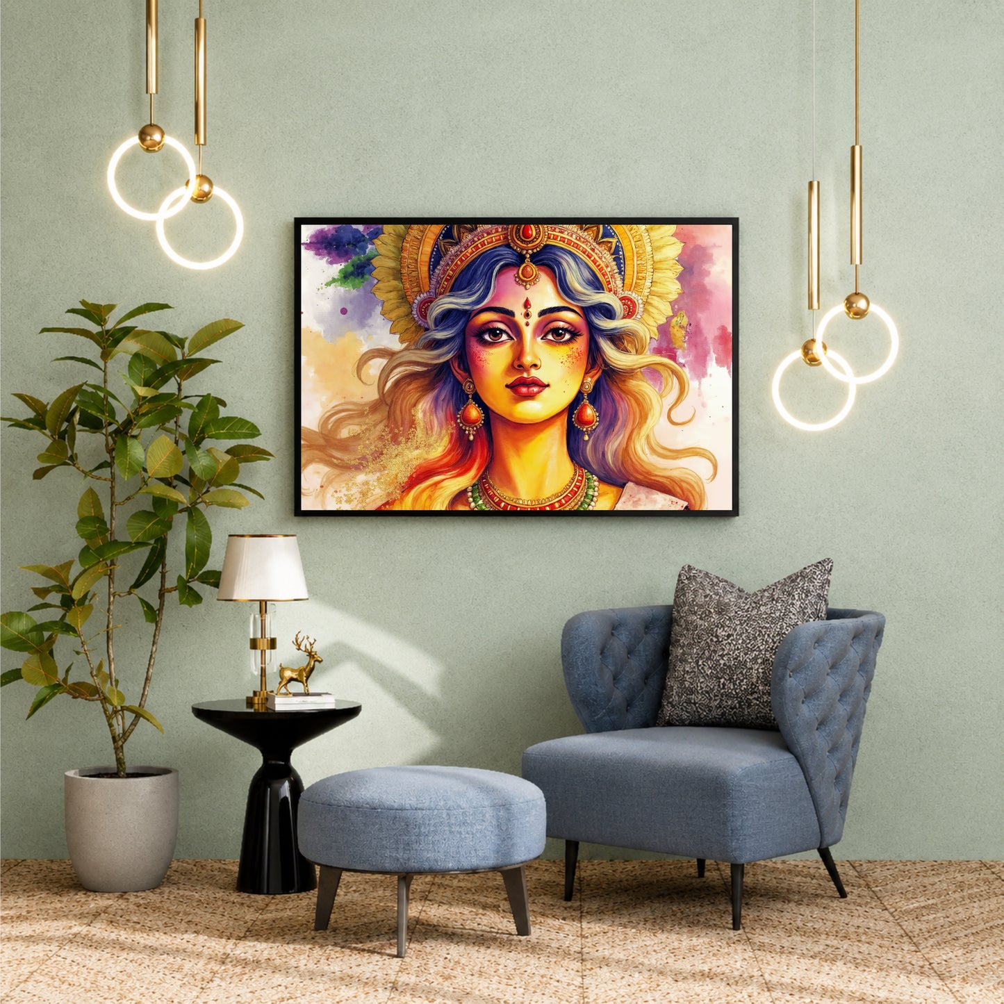 Hindu Goddess Wall Art | Divine Indian Goddess Portrait Painting