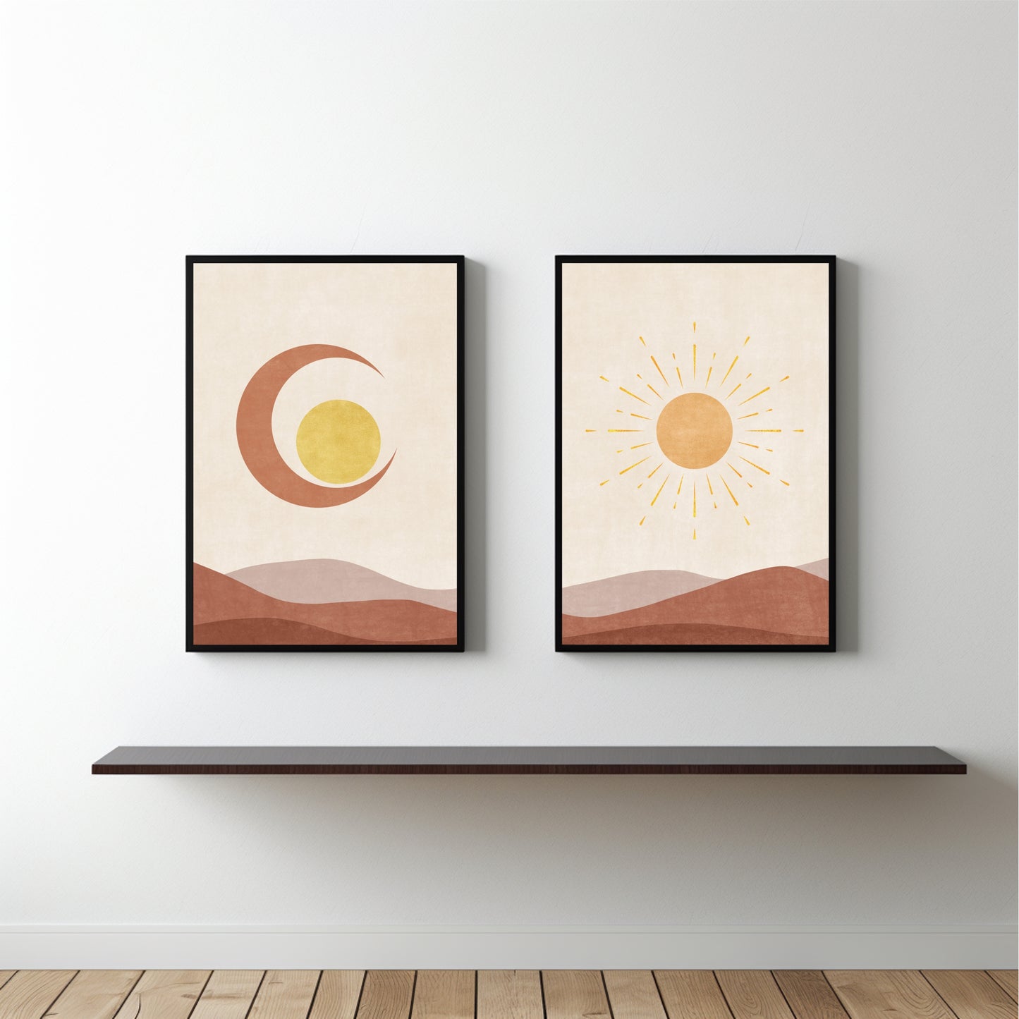 Sun & Moon Harmony Wall Frame Set – Minimal Boho Art for Peaceful Spaces ☀️🌙