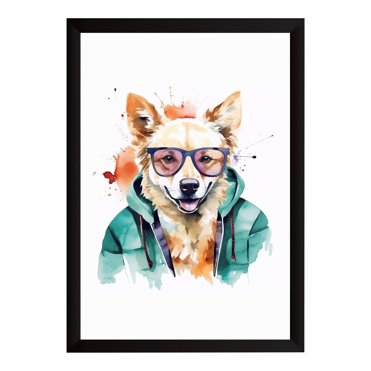 Dog Wall Art | Cute Dog in Sunglasses Watercolor Artwork | Funny Pet Wall Decor | Framed Animal Art