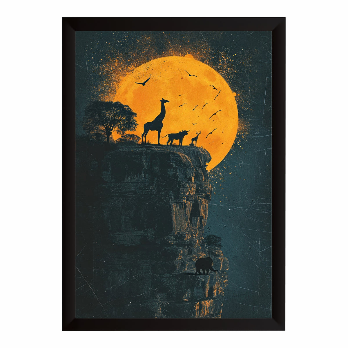 African Wildlife Sunset Wall Art | Giraffe, Elephant & Safari Silhouette Artwork