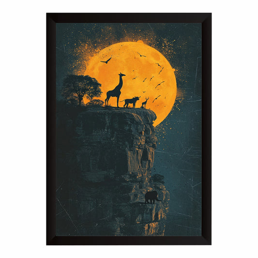 African Wildlife Sunset Wall Art | Giraffe, Elephant & Safari Silhouette Artwork