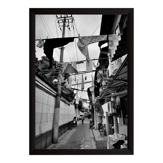 Old Shanghai Street Black & White Wall Art | Vintage Urban Photography Print