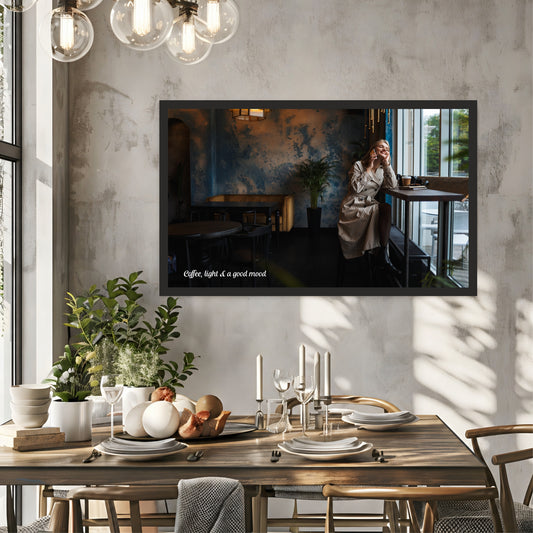 Coffee Light Wall Art | Cozy Café Canvas Print | Modern Coffee Shop Decor