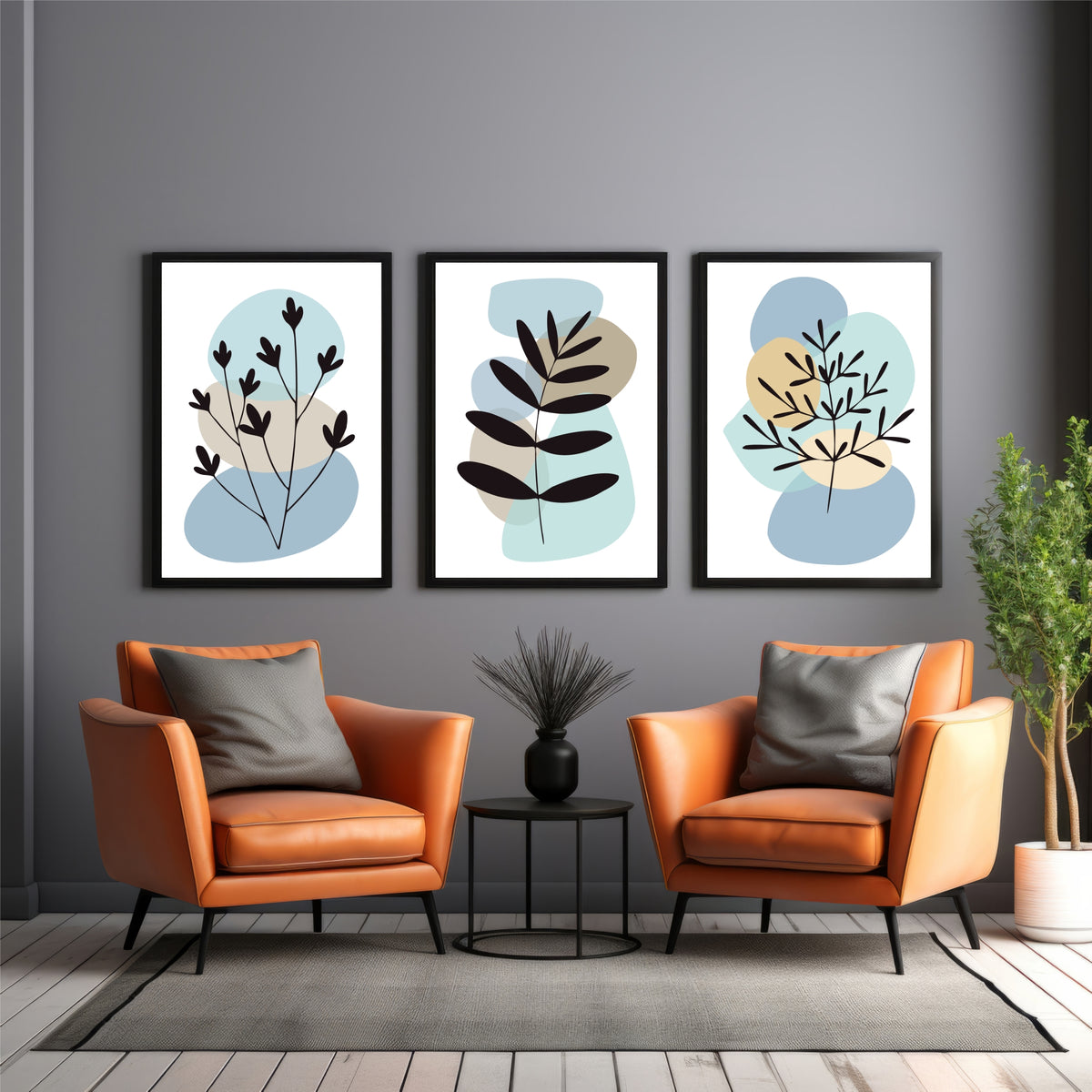 Abstract Botanical Leaf Wall Art Set of 3