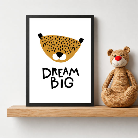 Dream Big Cheetah Nursery Wall Art | Cute Animal Kids Room Poster
