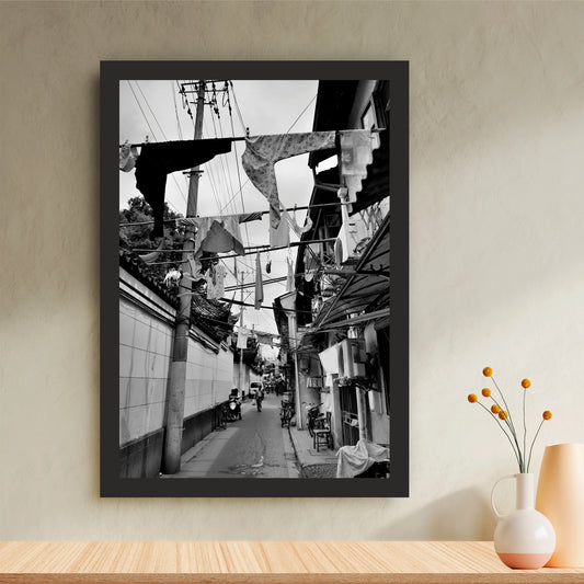 Old Shanghai Street Black & White Wall Art | Vintage Urban Photography Print