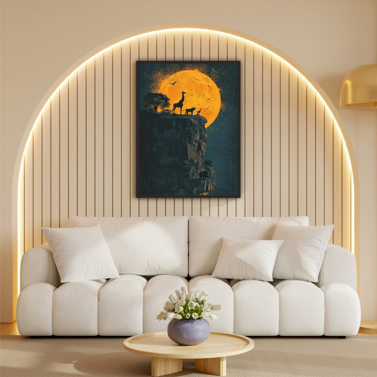 African Wildlife Sunset Wall Art | Giraffe, Elephant & Safari Silhouette Artwork