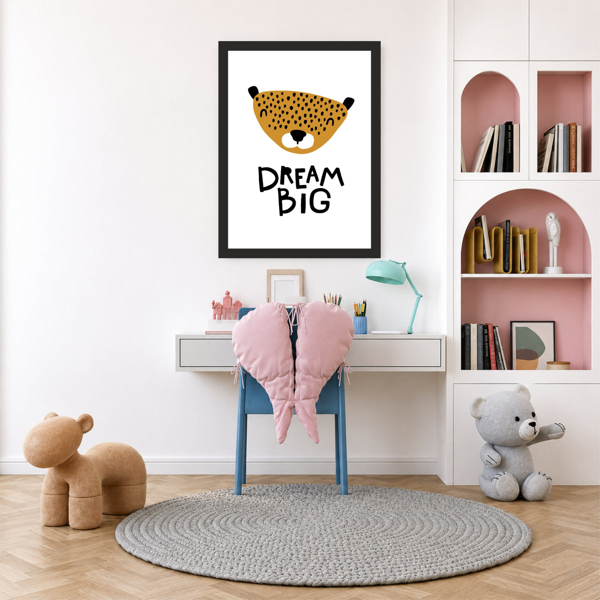 Dream Big Cheetah Nursery Wall Art | Cute Animal Kids Room Poster