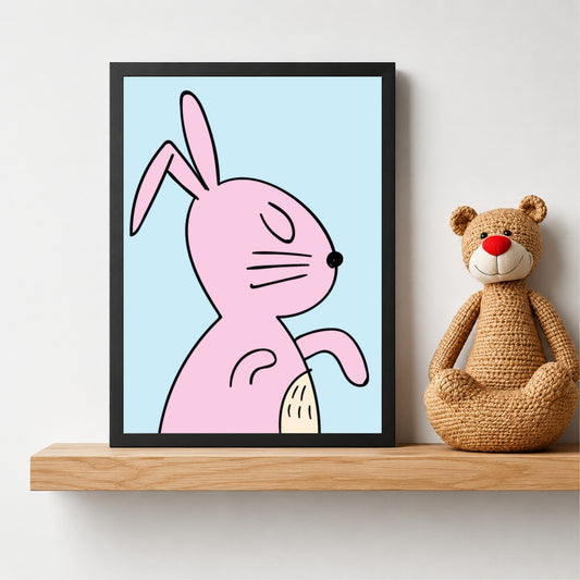 Cute Pink Bunny Wall Art | Minimalist Nursery Animal Print
