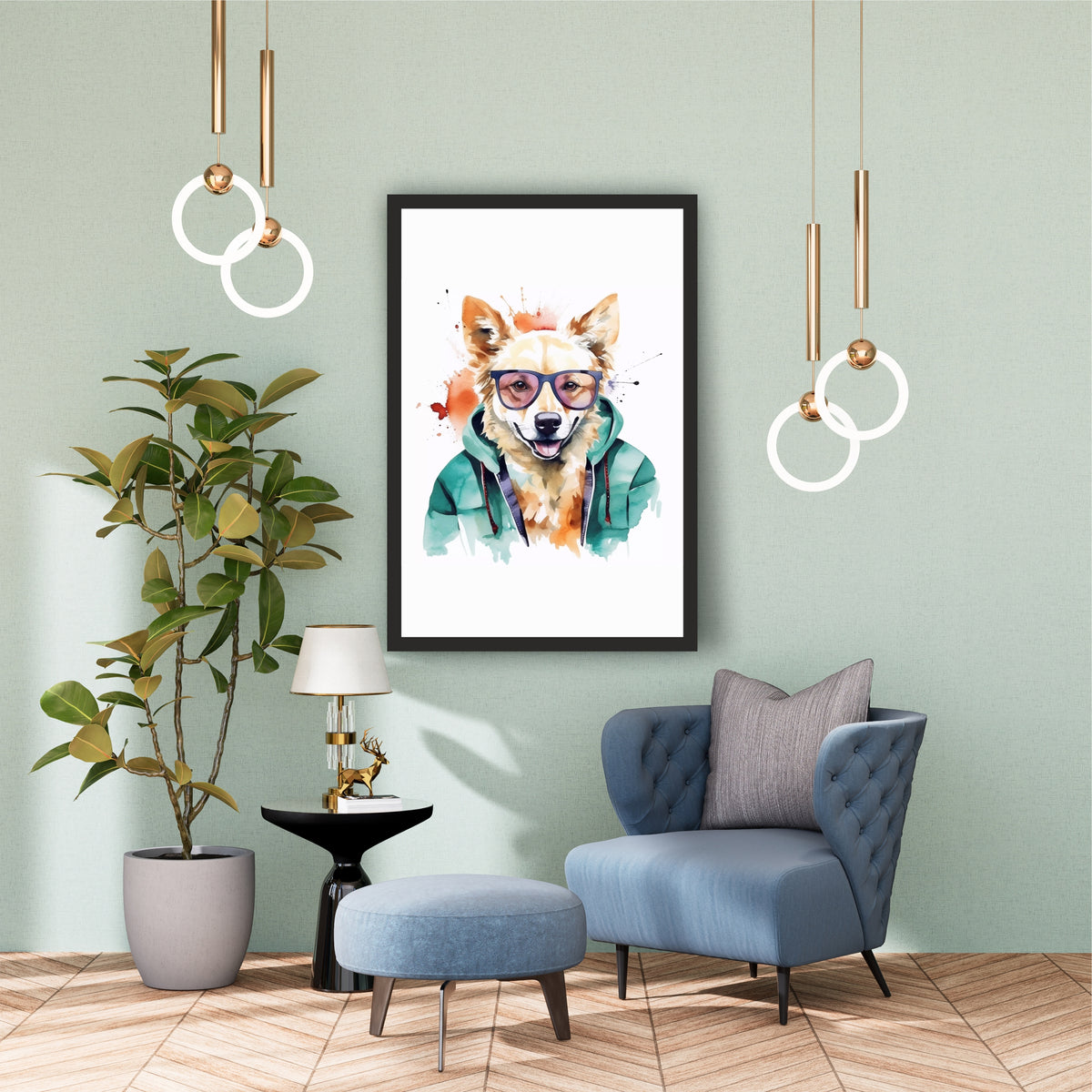 Dog Wall Art | Cute Dog in Sunglasses Watercolor Artwork | Funny Pet Wall Decor | Framed Animal Art