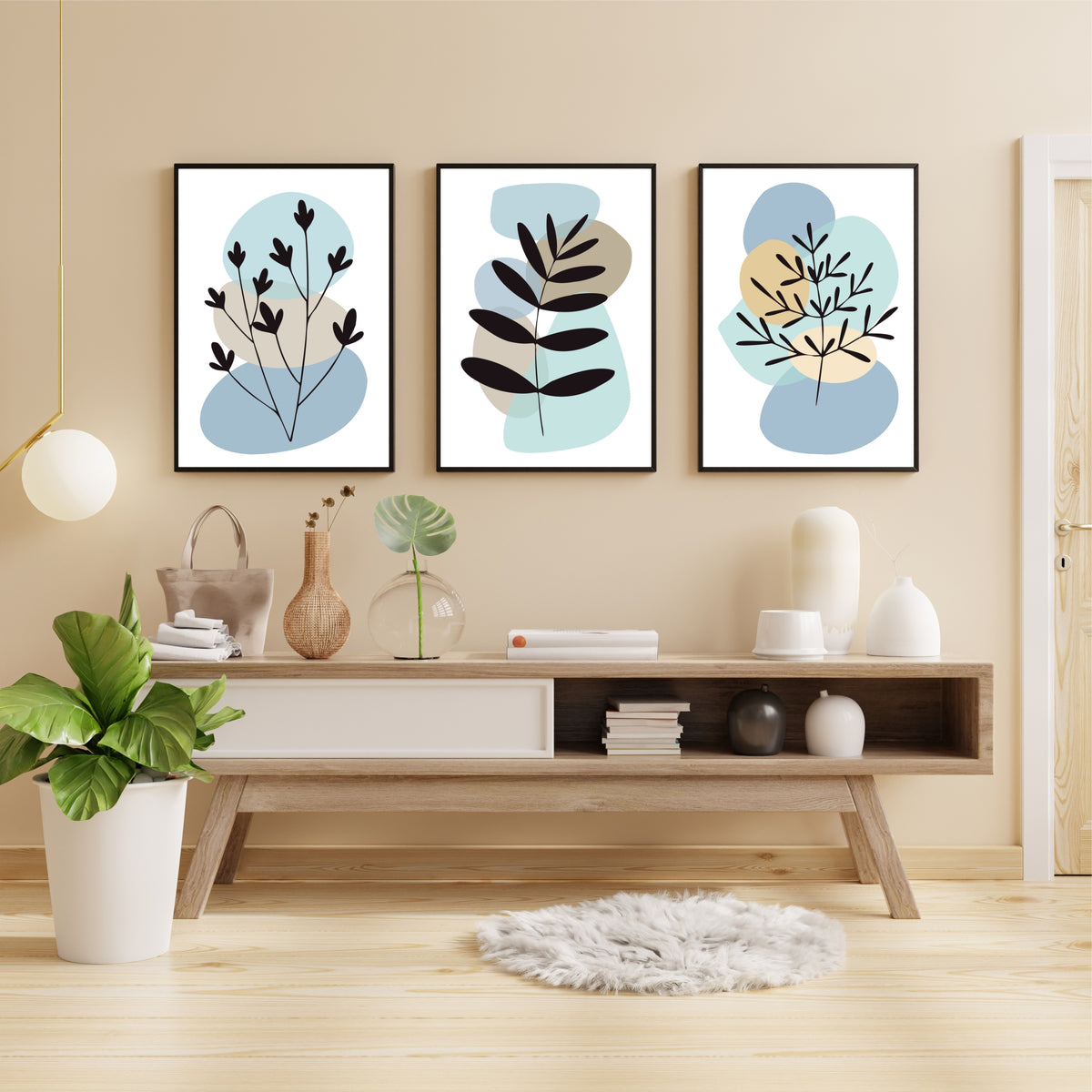 Abstract Botanical Leaf Wall Art Set of 3