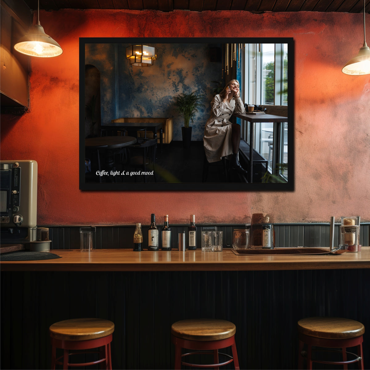 Coffee Light Wall Art | Cozy Café Canvas Print | Modern Coffee Shop Decor