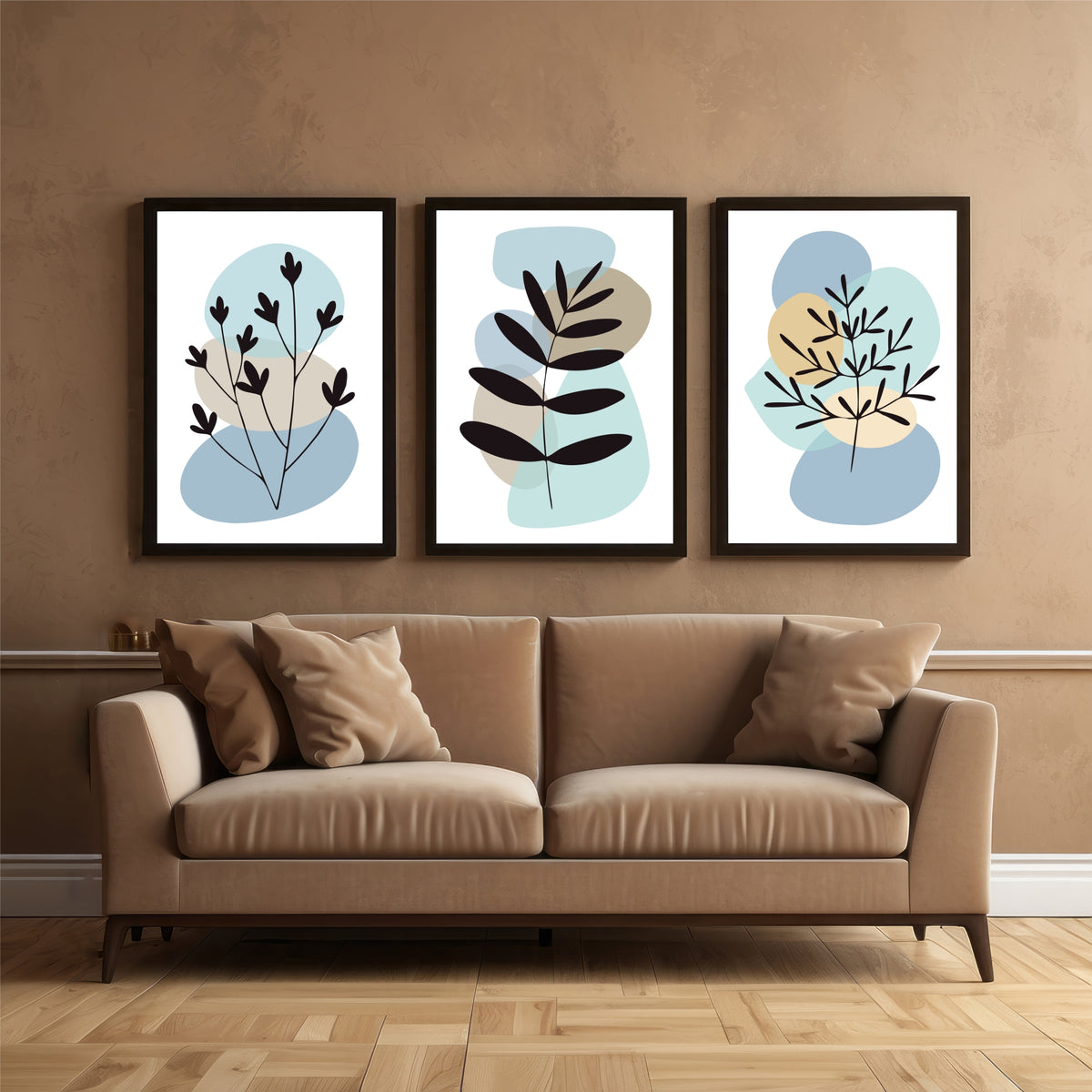 Abstract Botanical Leaf Wall Art Set of 3
