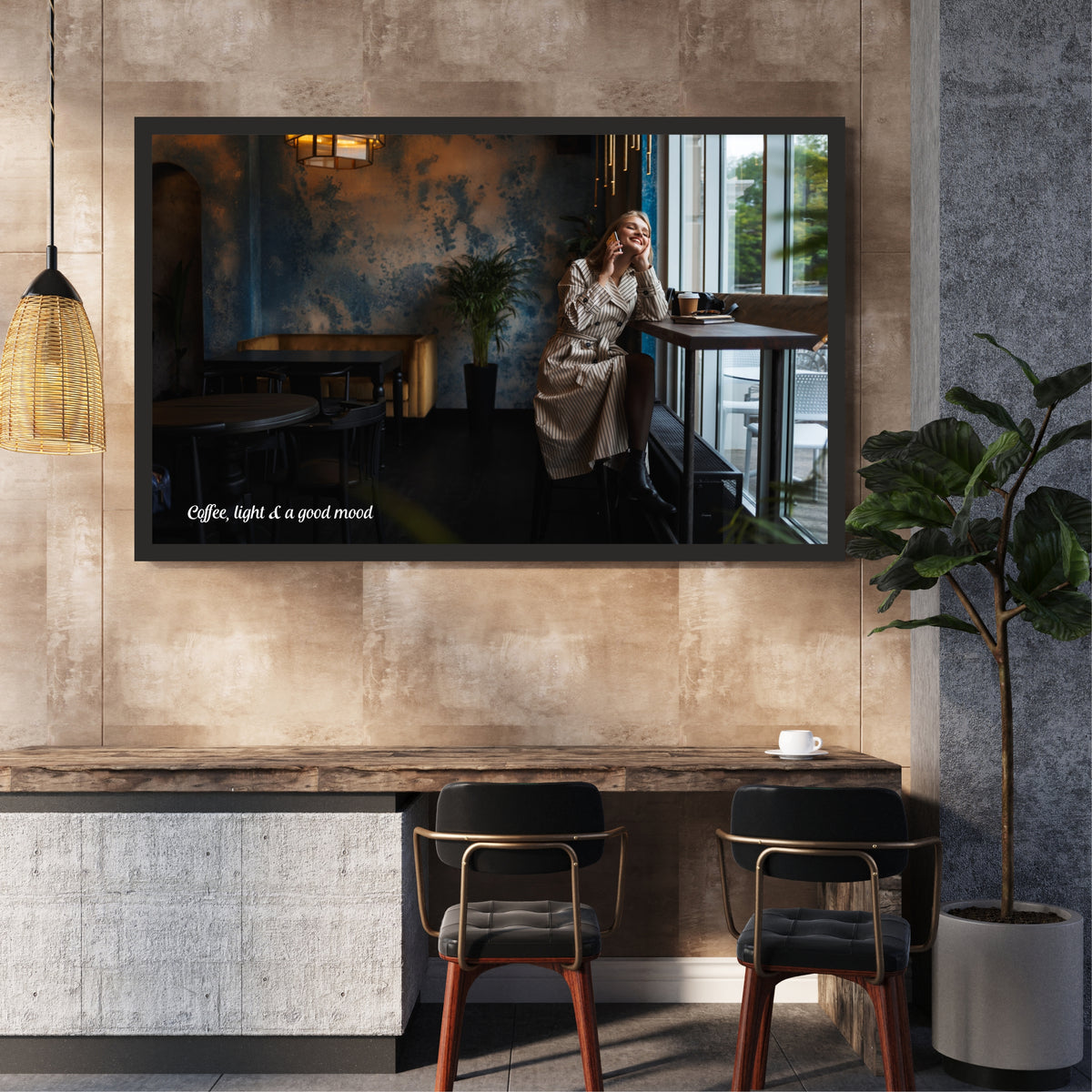 Coffee Light Wall Art | Cozy Café Canvas Print | Modern Coffee Shop Decor