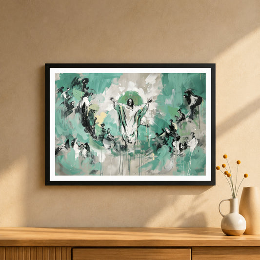 Abstract Ascension of Jesus Wall Art | Modern Christian Canvas Print | Contemporary Resurrection Artwork | Faith-Inspired Religious Home Decor