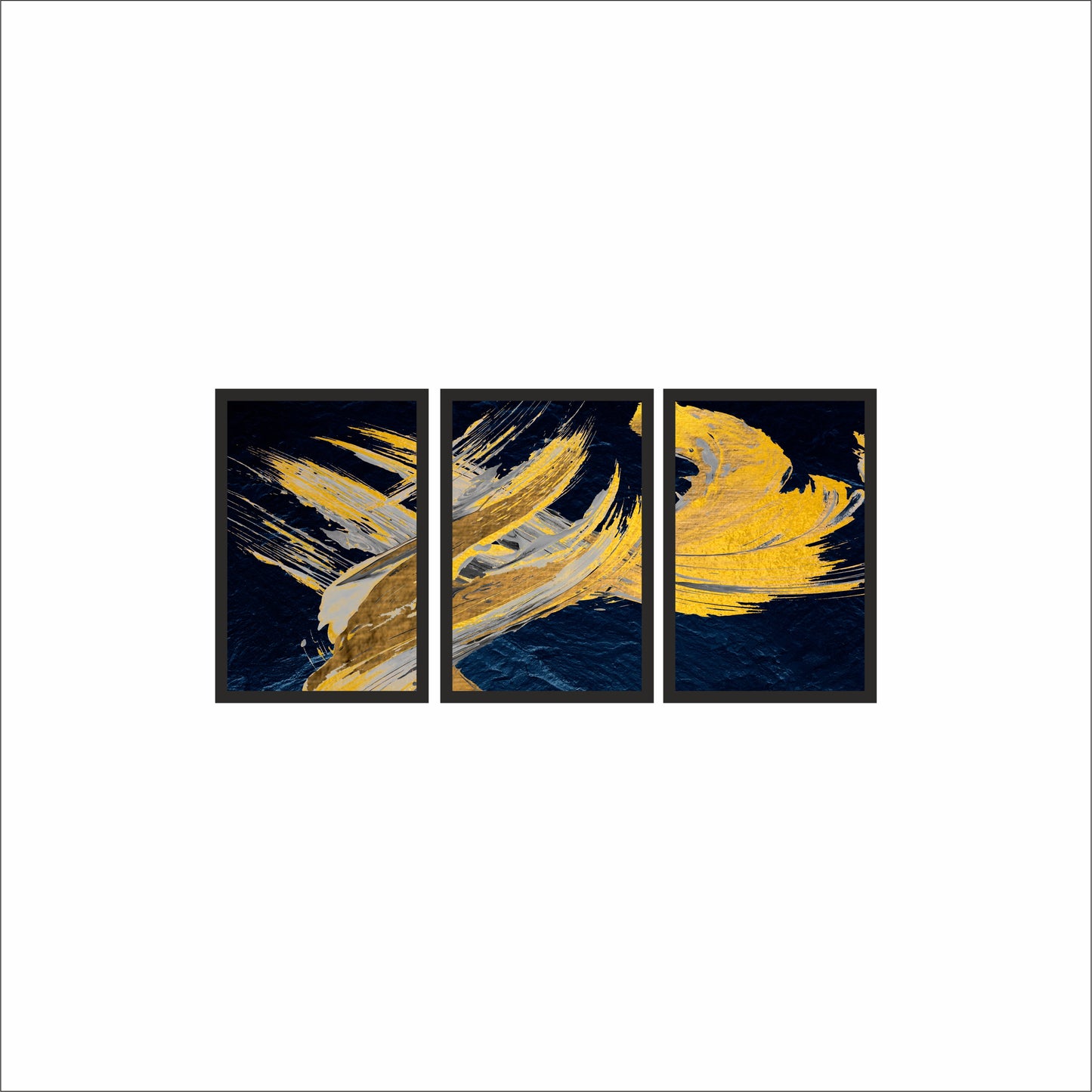 Golden Symphony Wall Frame Set – Abstract Elegance in Motion ✨