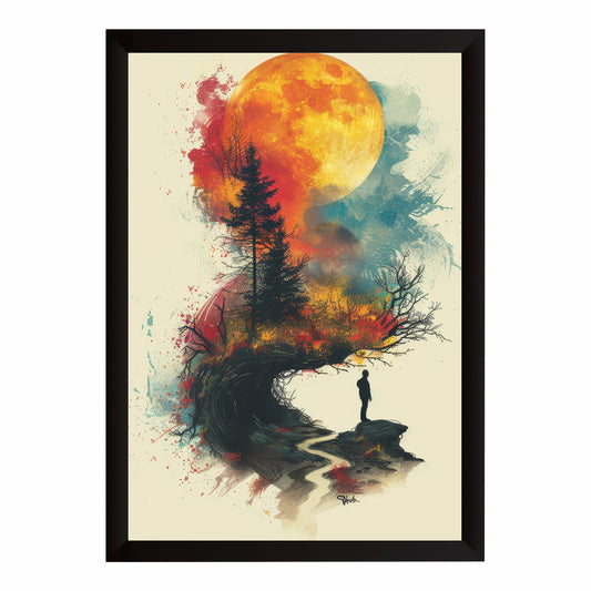 Surreal Forest & Moon Wall Art | Man Silhouette Landscape Artwork
