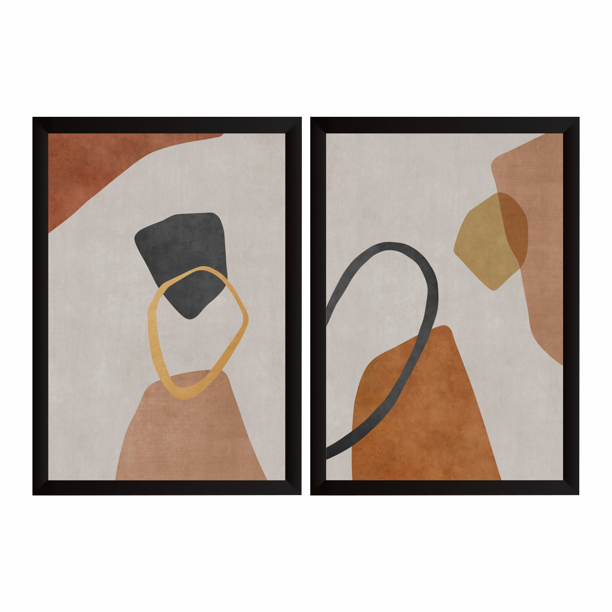 Abstract Neutral Wall Art Set | Beige Terracotta & Black Minimalist Decor