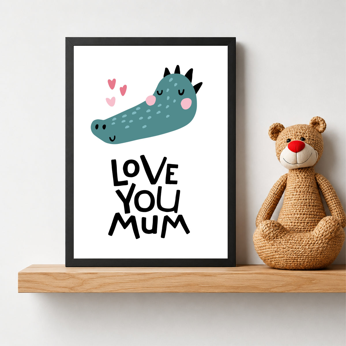 Love You Mum Crocodile Nursery Wall Art | Cute Animal Kids Room Poster