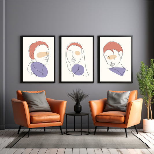 Abstract Face Line Art Wall Art Set of 3
