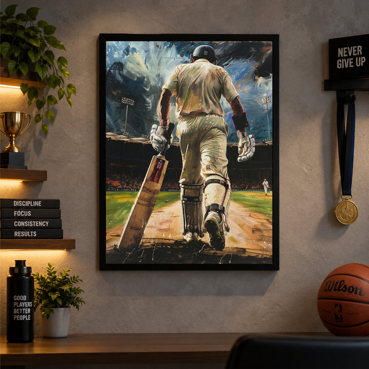 Cricket Player Wall Art | Black Framed Sports Print