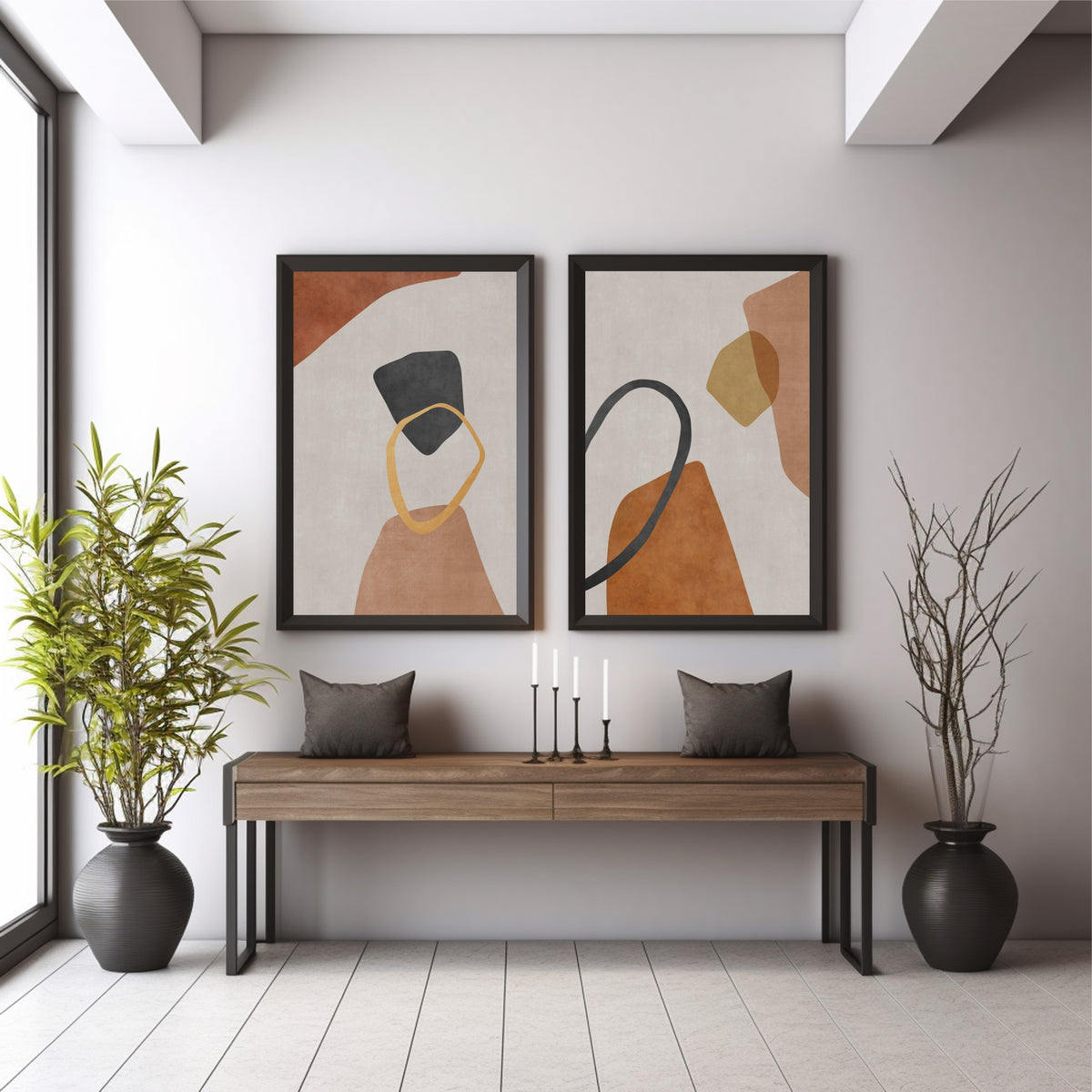 Abstract Neutral Wall Art Set | Beige Terracotta & Black Minimalist Decor