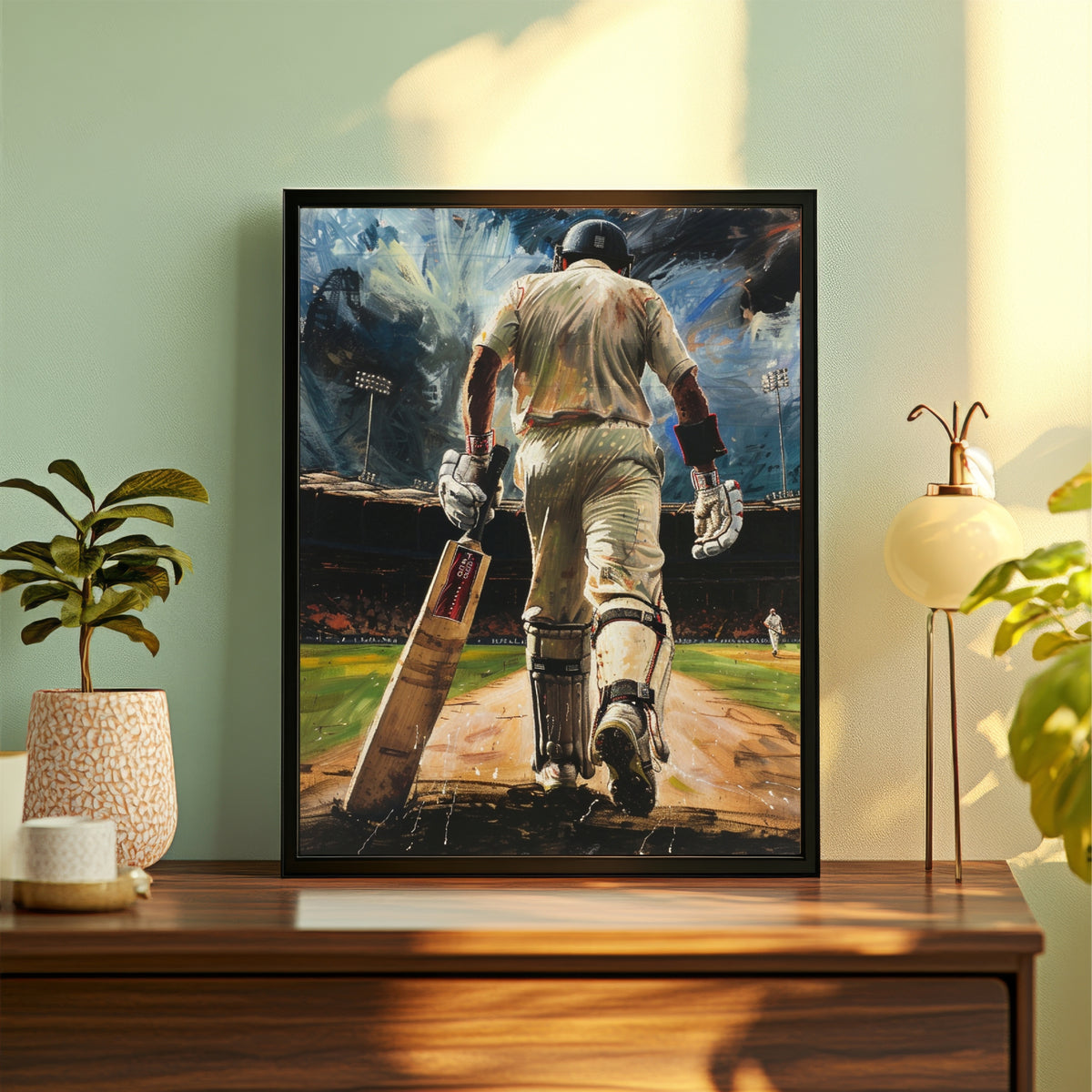 Cricket Player Wall Art | Black Framed Sports Print