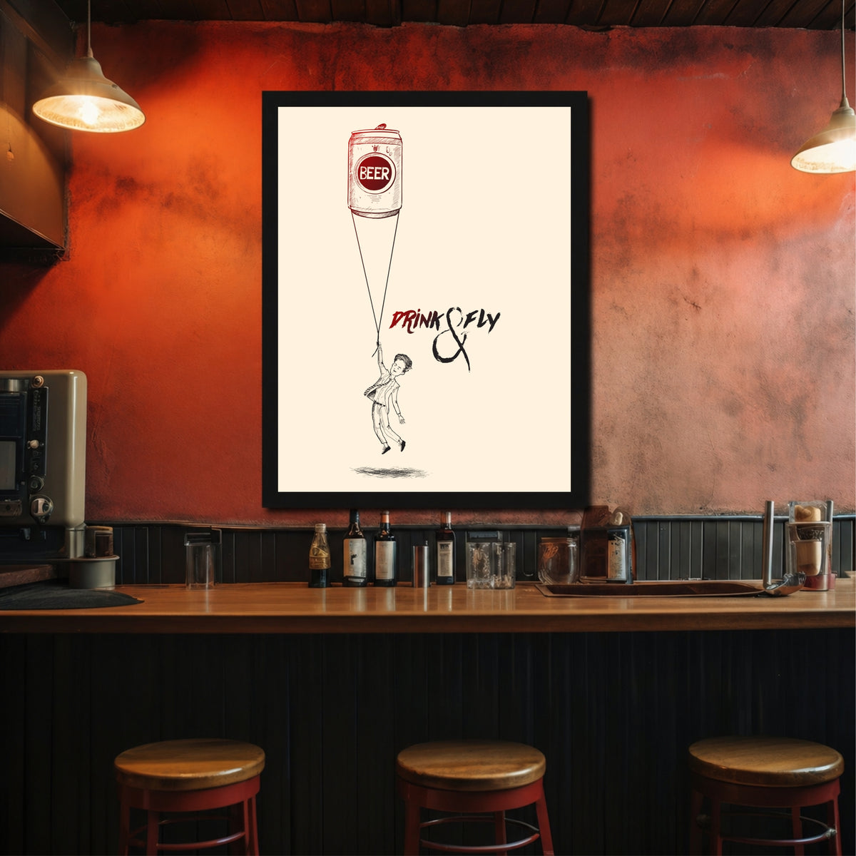 Beer Wall Art | Drink Only & Relax Framed Artwork | Funny Beer Décor | Pub Bar & Man Cave Wall Décor