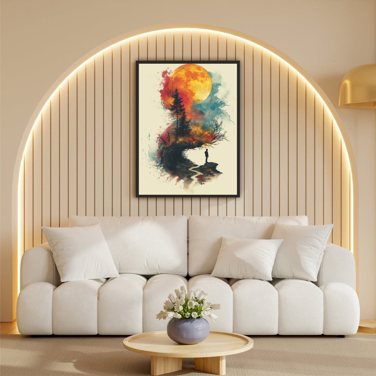 Surreal Forest & Moon Wall Art | Man Silhouette Landscape Artwork
