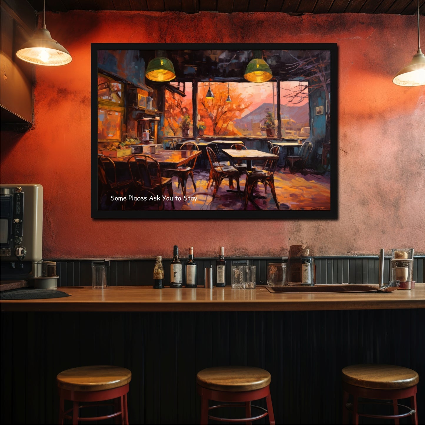 Some Places Ask You to Stay Wall Art | Cozy Café Canvas Print | Warm Coffee Shop Decor