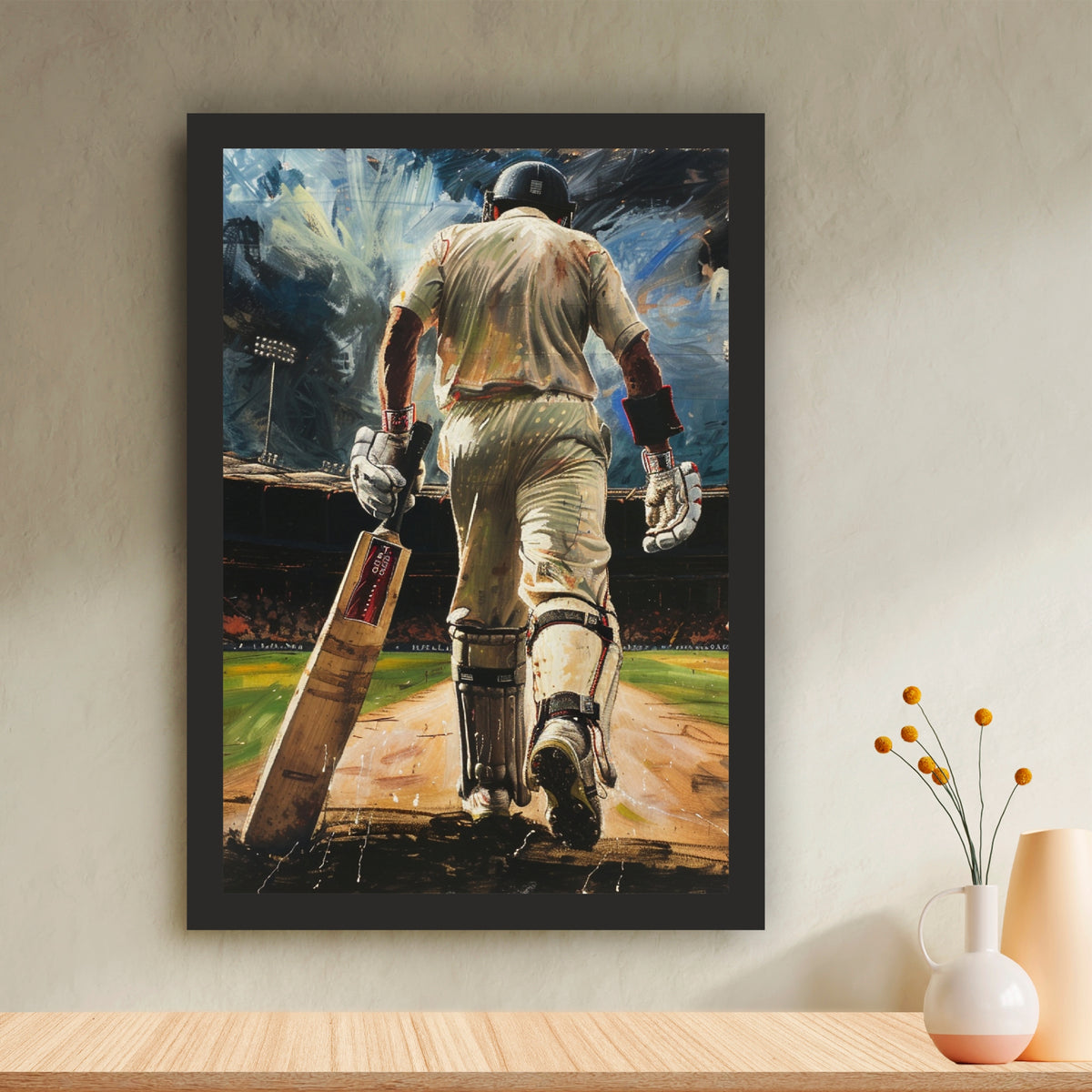 Cricket Player Wall Art | Black Framed Sports Print