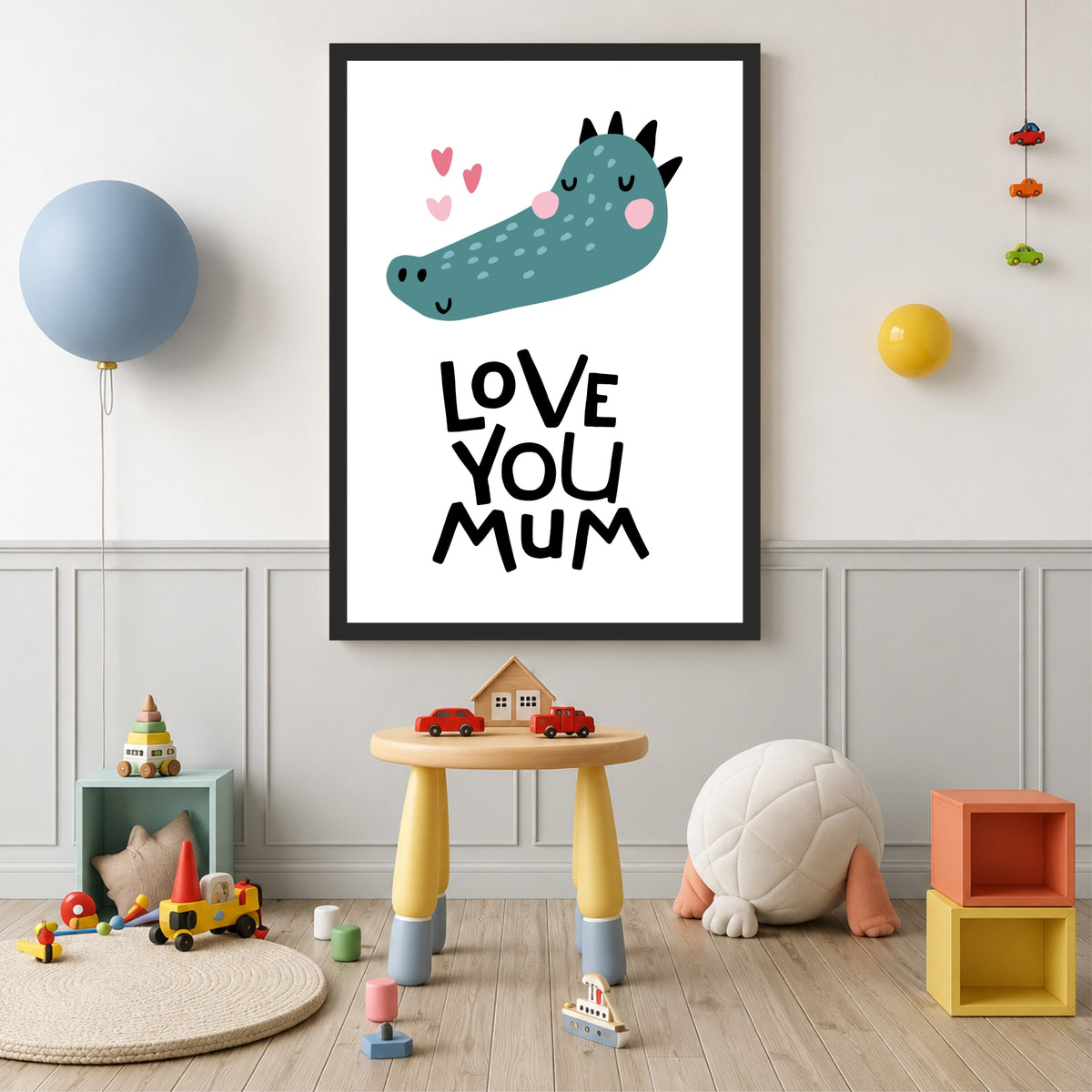 Love You Mum Crocodile Nursery Wall Art | Cute Animal Kids Room Poster