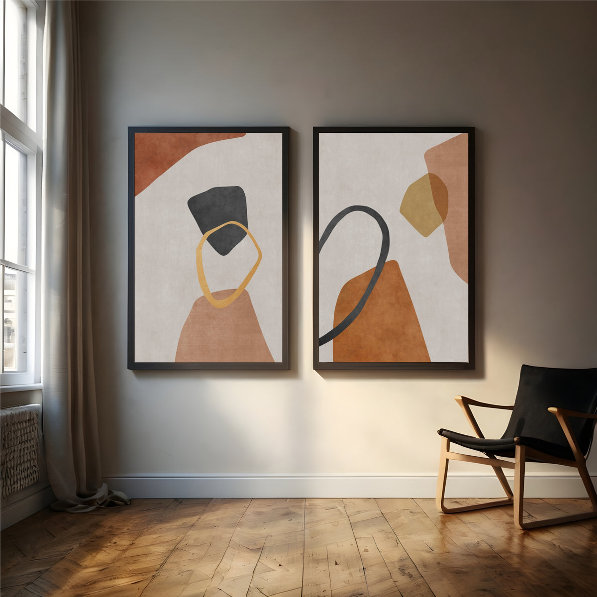 Abstract Neutral Wall Art Set | Beige Terracotta & Black Minimalist Decor