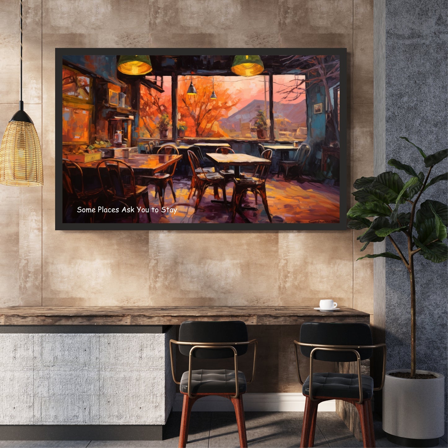 Some Places Ask You to Stay Wall Art | Cozy Café Canvas Print | Warm Coffee Shop Decor