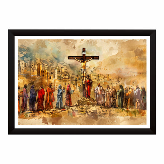 Jesus Crucifixion Watercolor Wall Art | Good Friday Christian Canvas Print | Vintage Cross of Christ Painting | Religious Home Decor