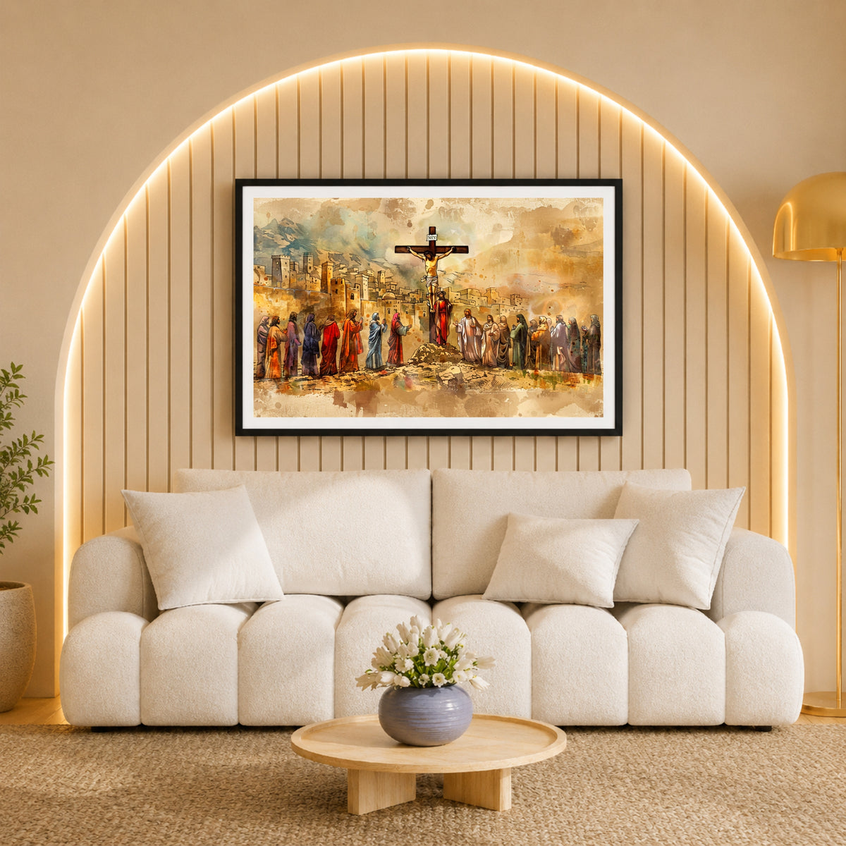 Jesus Crucifixion Watercolor Wall Art | Good Friday Christian Canvas Print | Vintage Cross of Christ Painting | Religious Home Decor