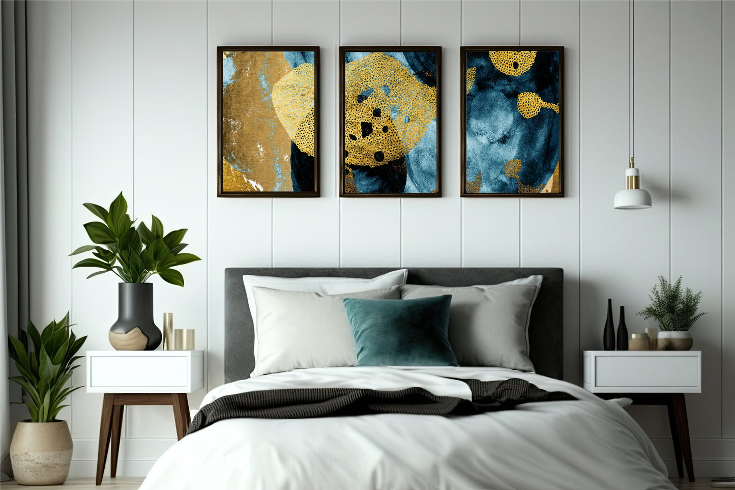 Golden Mirage Wall Frame Set – Abstract Luxury in Blue & Gold 💫