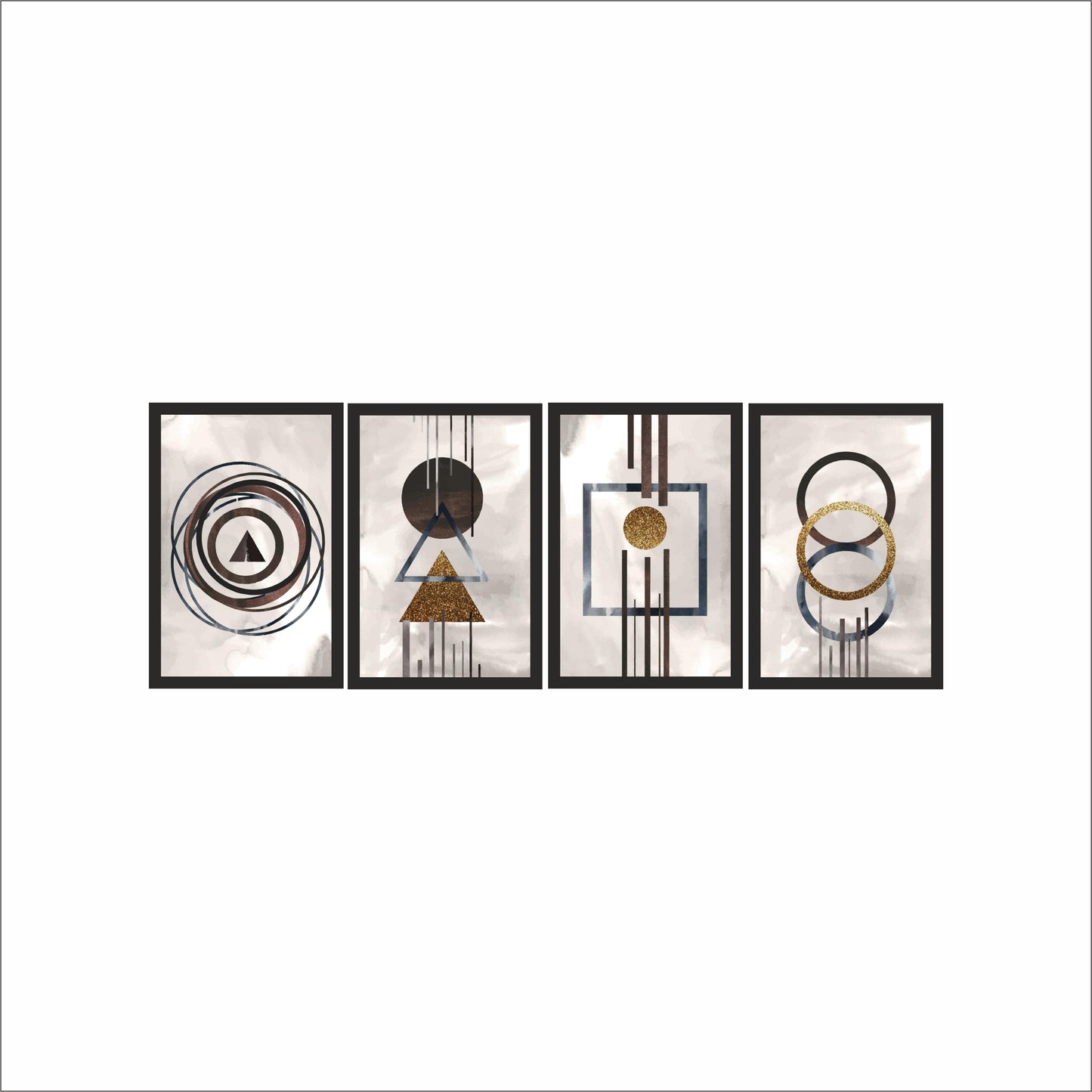 Modern Geometric Shapes Wall Frame Set – Abstract Luxury Art for Contemporary Interiors ✨