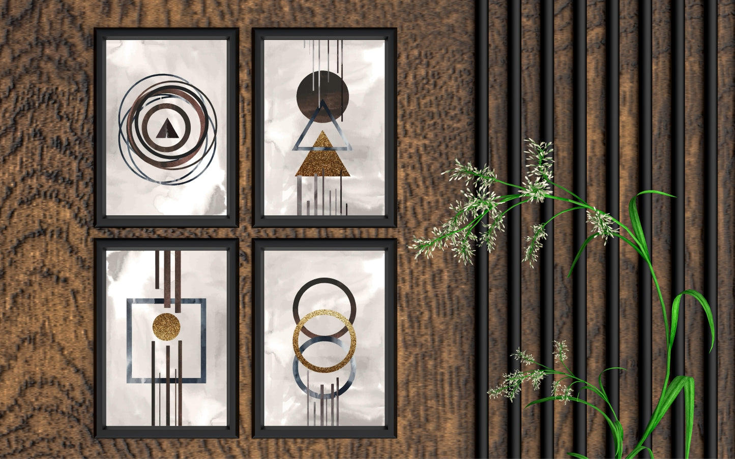 Modern Geometric Shapes Wall Frame Set – Abstract Luxury Art for Contemporary Interiors ✨