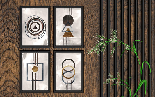 Modern Geometric Shapes Wall Frame Set – Abstract Luxury Art for Contemporary Interiors ✨