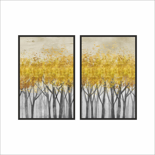 Golden Autumn Forest Wall Frame Set – Abstract Nature Art for Modern Interiors 🌾