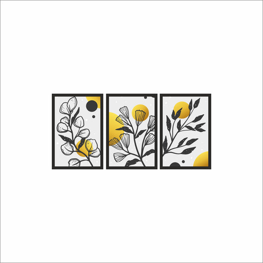 Golden Noir Botanical Wall Frame Set – Modern Floral Art for Stylish Interiors 🌼