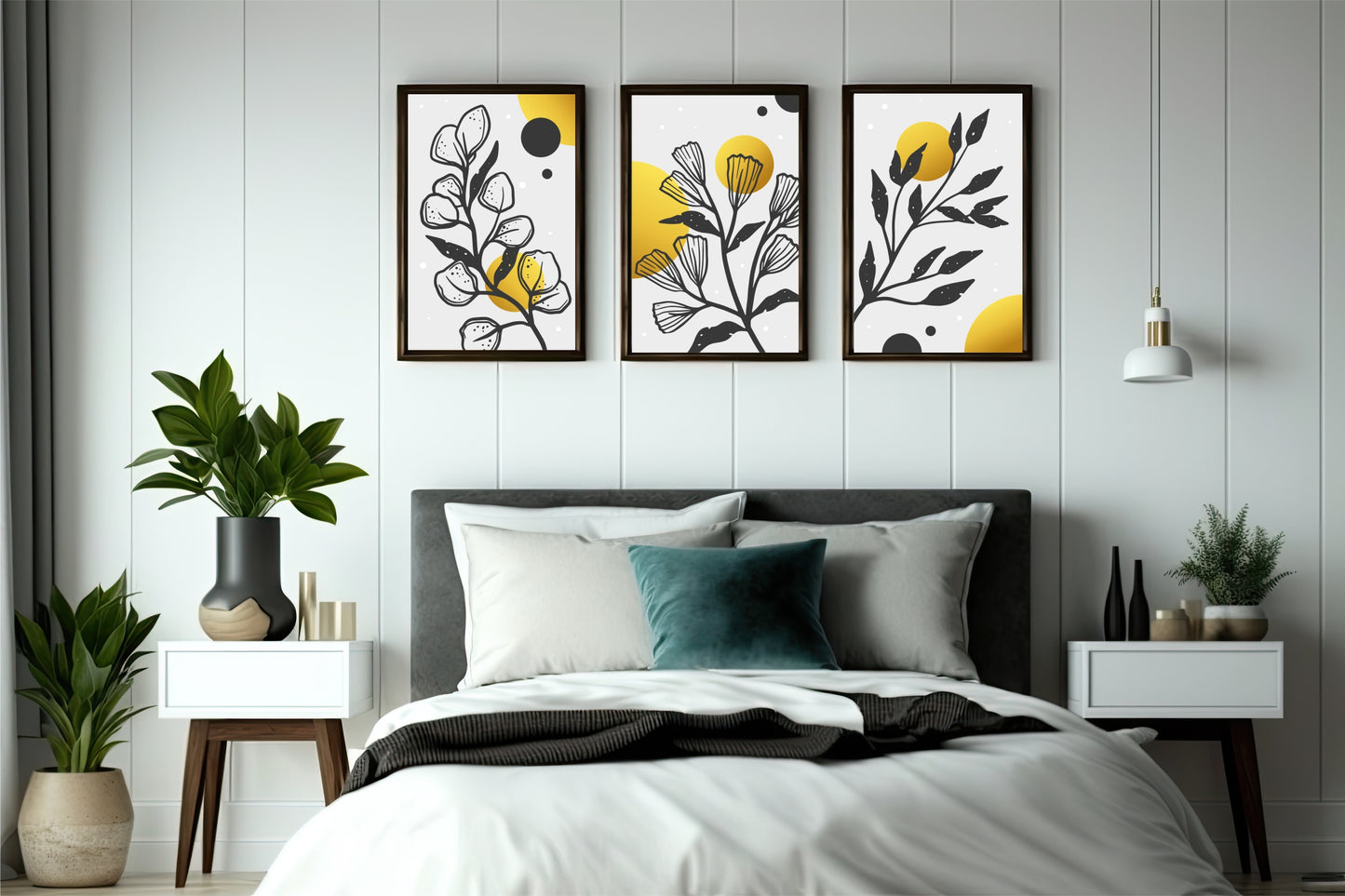 Golden Noir Botanical Wall Frame Set – Modern Floral Art for Stylish Interiors 🌼