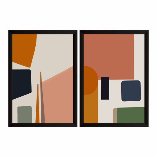 Modern Abstract Wall Art Set | Terracotta Beige & Navy Geometric Decor