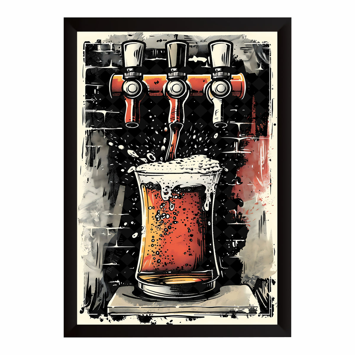 Beer Tap Wall Art | Framed Beer Mug Artwork | Vintage Pub Décor | Bar & Man Cave Wall Décor
