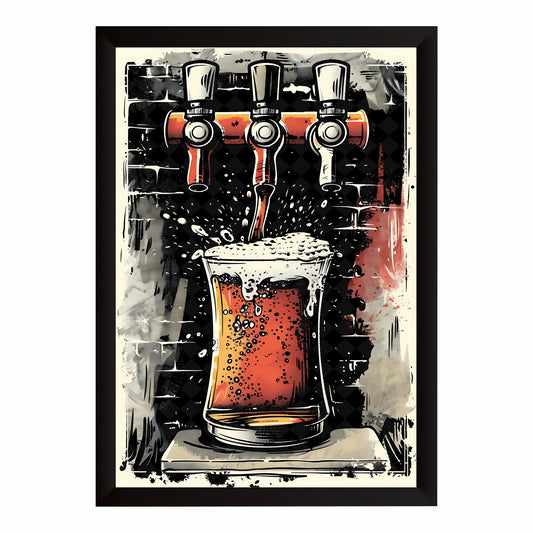 Beer Tap Wall Art | Framed Beer Mug Artwork | Vintage Pub Décor | Bar & Man Cave Wall Décor